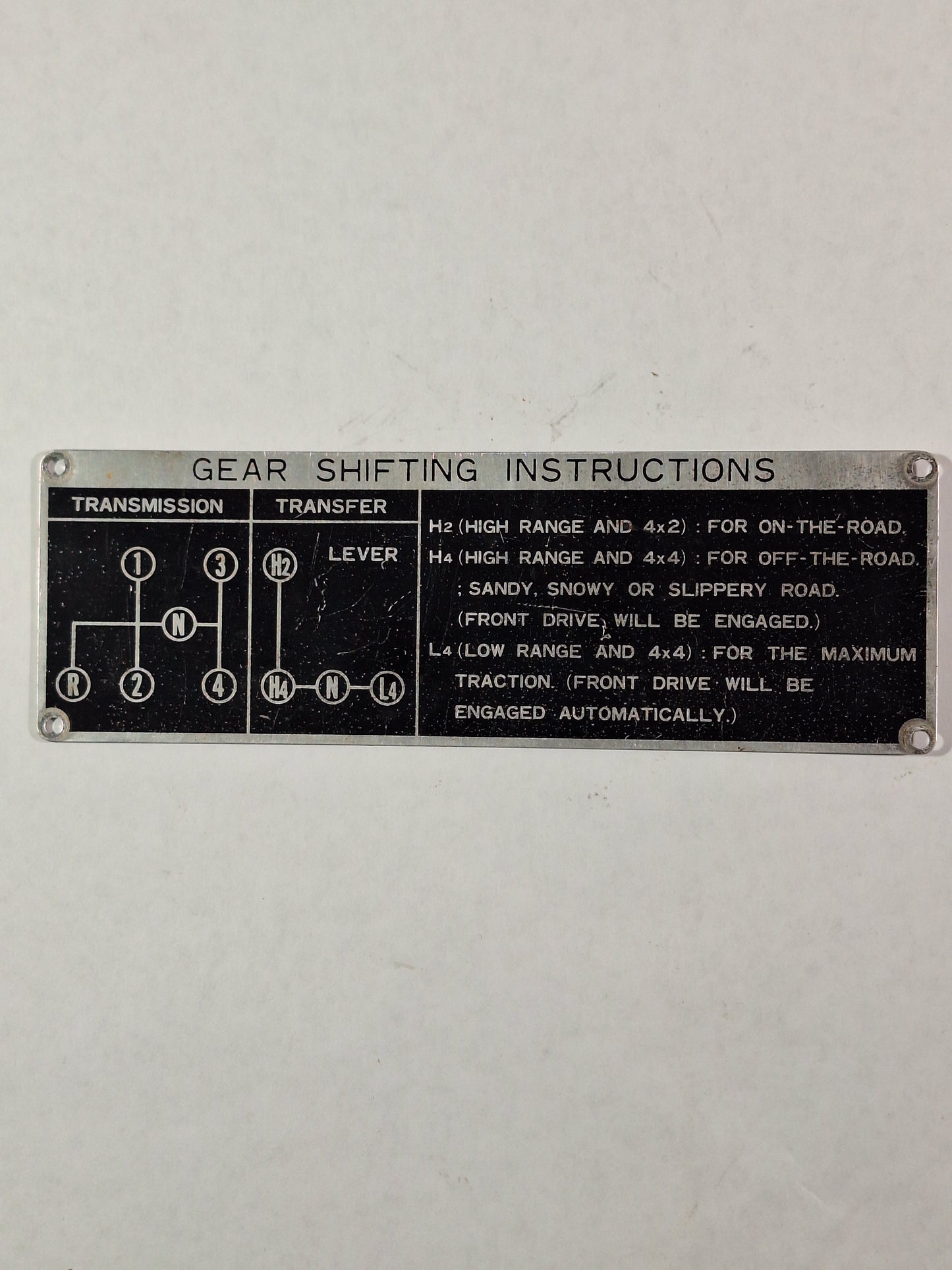 FJ40 4WD Instruction Plate